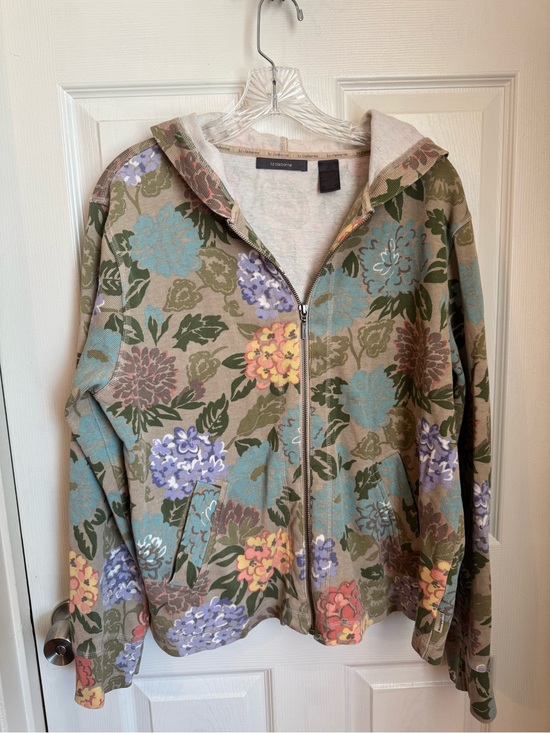 Liz Claiborne Other - Liz Claiborne Vintage Cottagecore Floral
Corduroy Ribbed Zip Up Hoodie Jacket XL